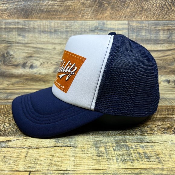 Schlitz Beer Label Mens Trucker Hat Navy Snapback Defunct Milwaukee Wisconsin - Picture 2 of 6